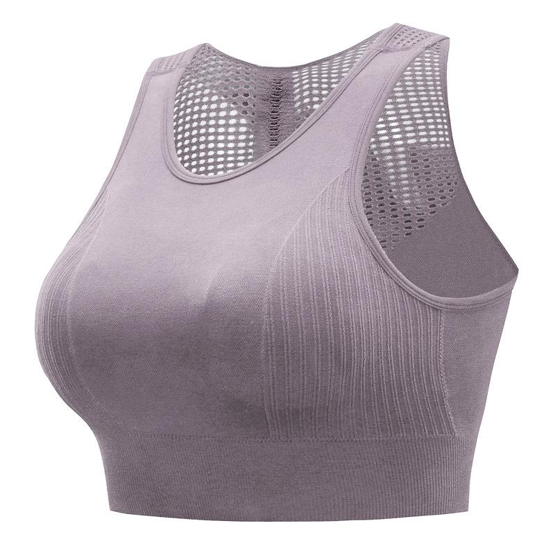 

Женский беспроводной дышащий спортивный бюстгальтер для йоги, бесшовный ударопрочный бюстгальтер для бега с перекрестными бретелями на спине, спортивный бюстгальтер большого размера XL лаванда серого