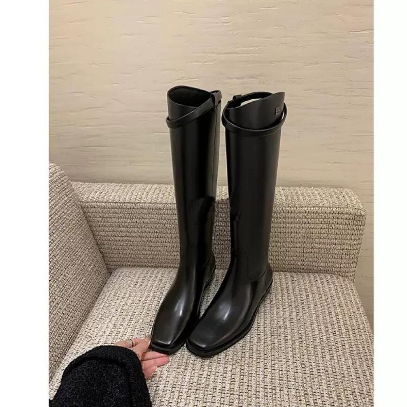 Cowhide Version Leather Flat Boots Fat Mm Thick Leg Boots Women's Knight Boots Tall Boots