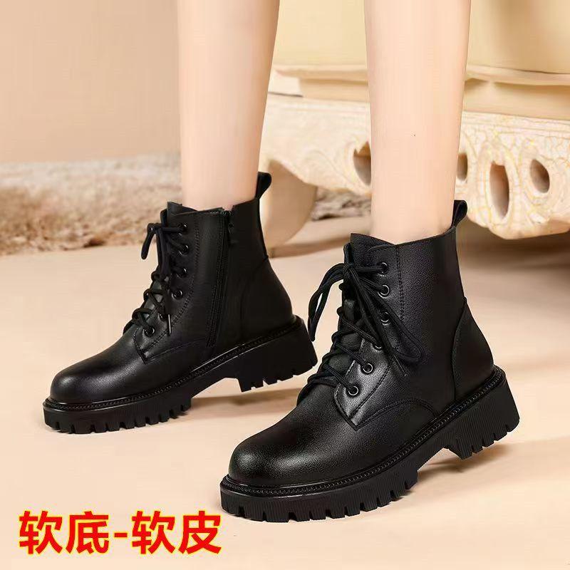 Soft-soled Martin Boots for Women's 2025 Autumn and Winter New Single Boots British Style Thick-soled Velvet Low-heeled Soft Leather Short Boots for 