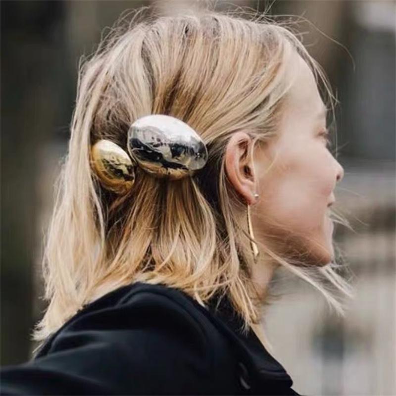 Simple Trendy Metal Eggshell Shape Spring Hair Clip Fashion Ponytail Hair Clip Barrettes For Women Girls Hair Accessories