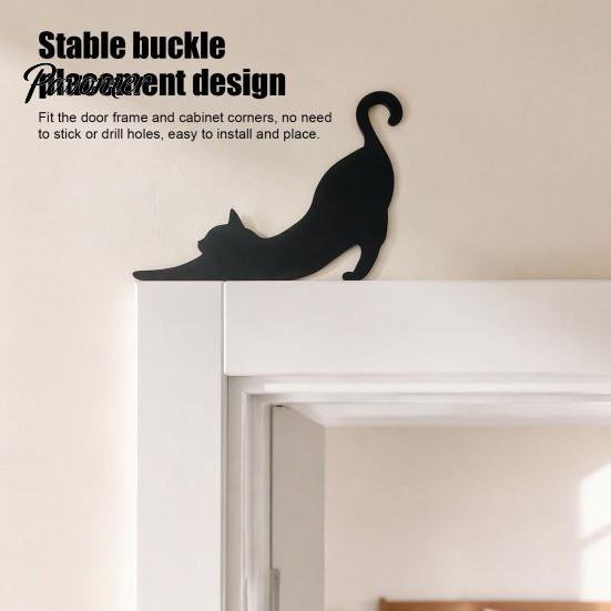 Lustiger Dekorativer Türwinkel Holzschwarz Katze Topper, Minimalistisches Silhouette Rahmen Schild, Stabiler Schnallen Topper Dekor für Wohnzimmer Schlafzimmer & Liebhaber Niedlich