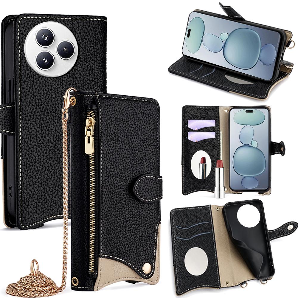 For Xiaomi Civi 5 Pro 5G Leather Case Wallet Stand Cover Irregular Tail Style with Chain Strap