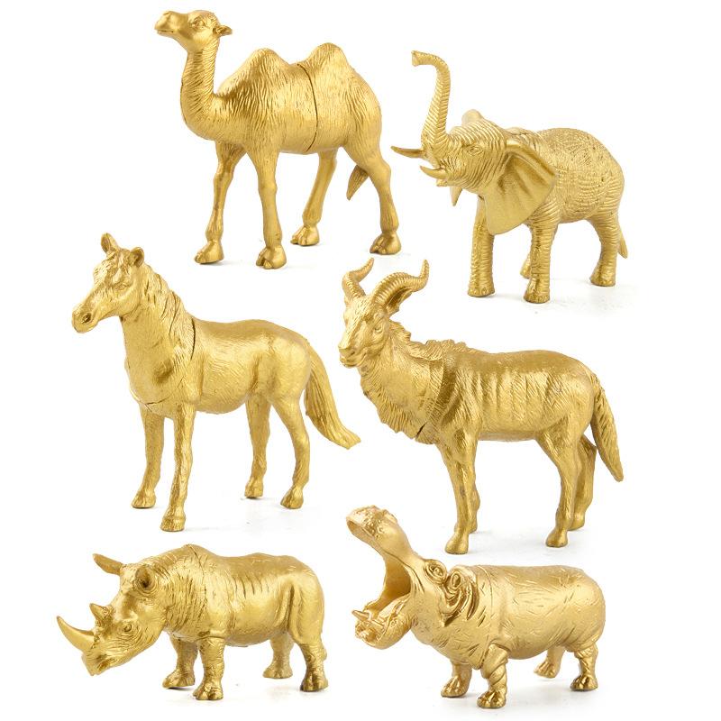 Simulation Forest Wildlife Giraffe Lion Elephant Various Gold Edition Animal Suit Model Toys