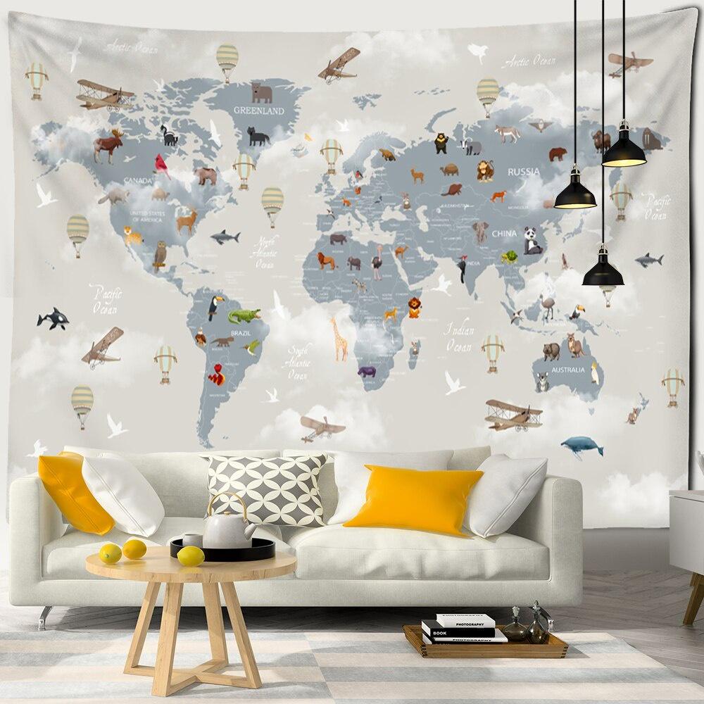 26-1 Tapestry Wall Hanging Retro Cartoon Map Psychedelic Boho Kids Room Background Room Decoration