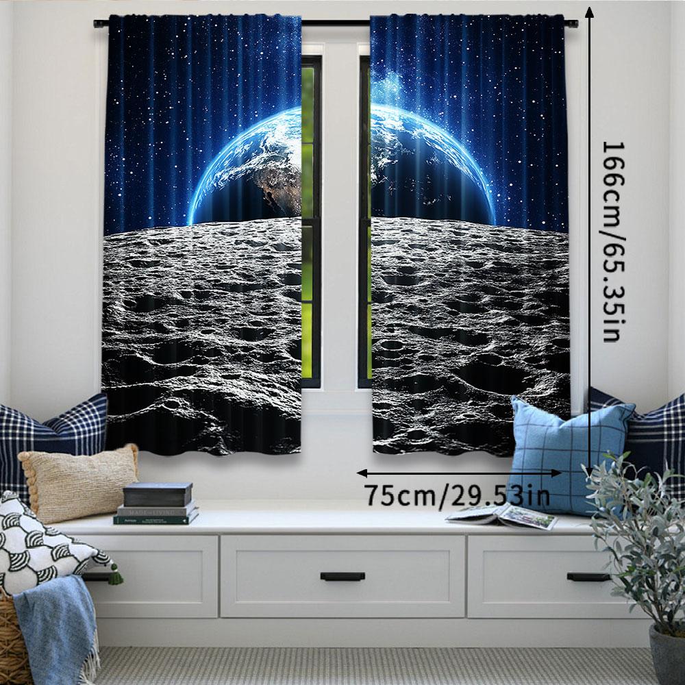 Set aus 2 Galaxie-Vorhängen Ansicht Erde Globus Mondoberfläche Weltall Dunkle Materie Schlafzimmer Wohnzimmer Esszimmer Polyester Perfekt für