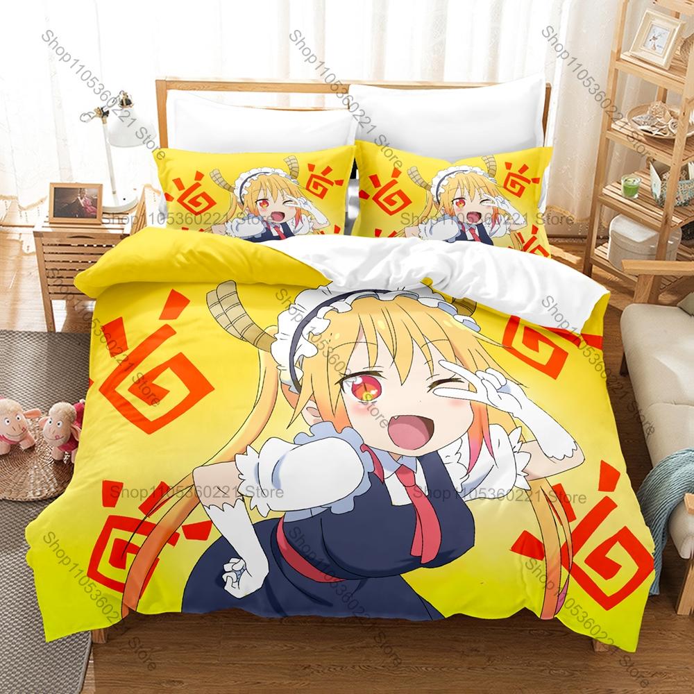 Cool Personality Miss Kobayashi's Dragon Maid Characters Bedding Set New Printed Duvet Cover Set Linen for Anime Lovers Home Bed