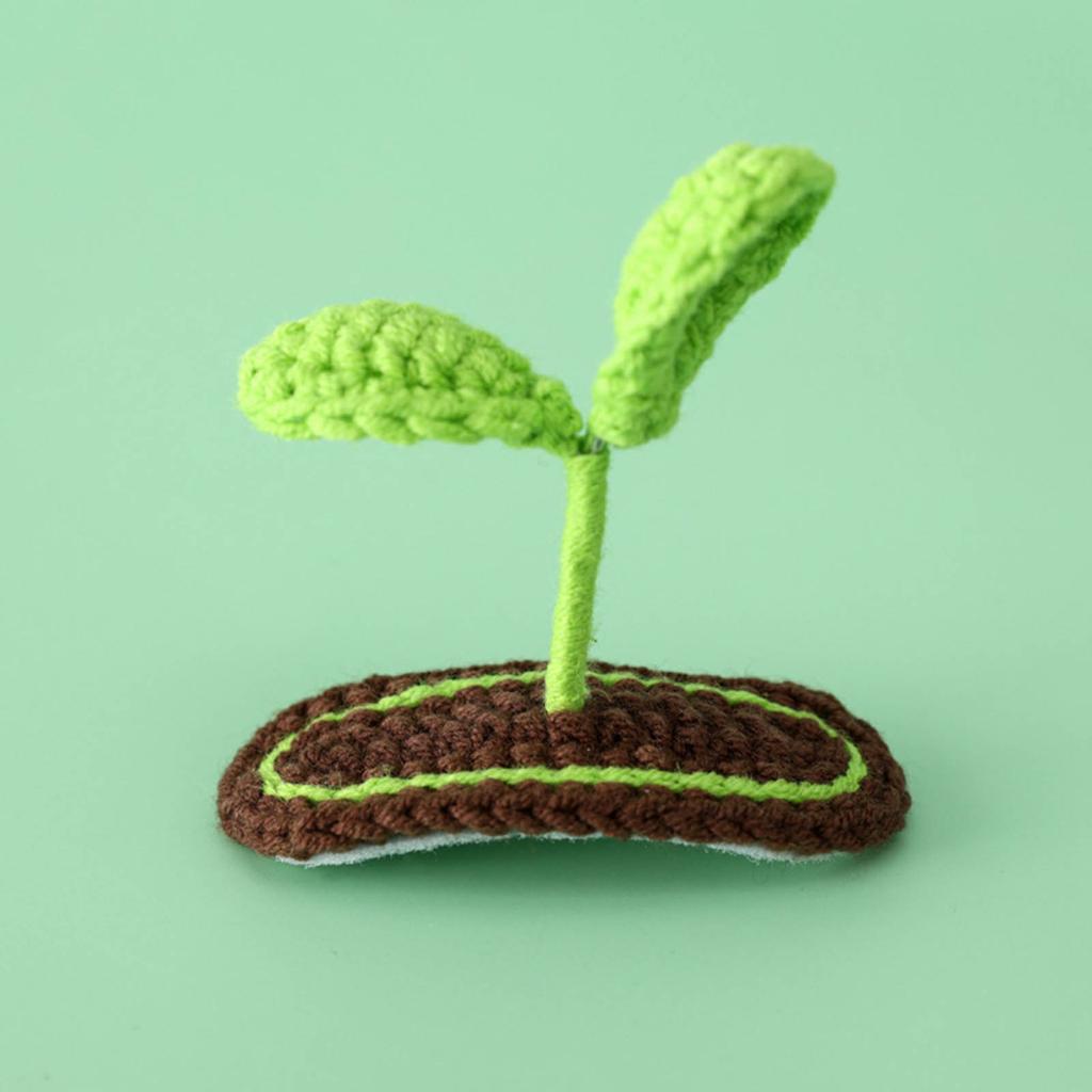 Adorable Bean Seedling Headwear Decoration Handmade Crochet Hair Clips Natural Headdress Unique Stereo Hair Accessory