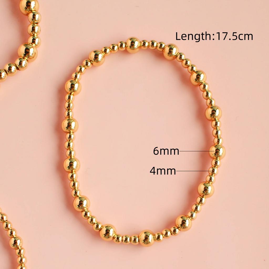 Vlen 18 K Gold Plated Bracelets for Women Ball Beads Bracelet Vintage Jewelry Stretch Pulseras Mujer