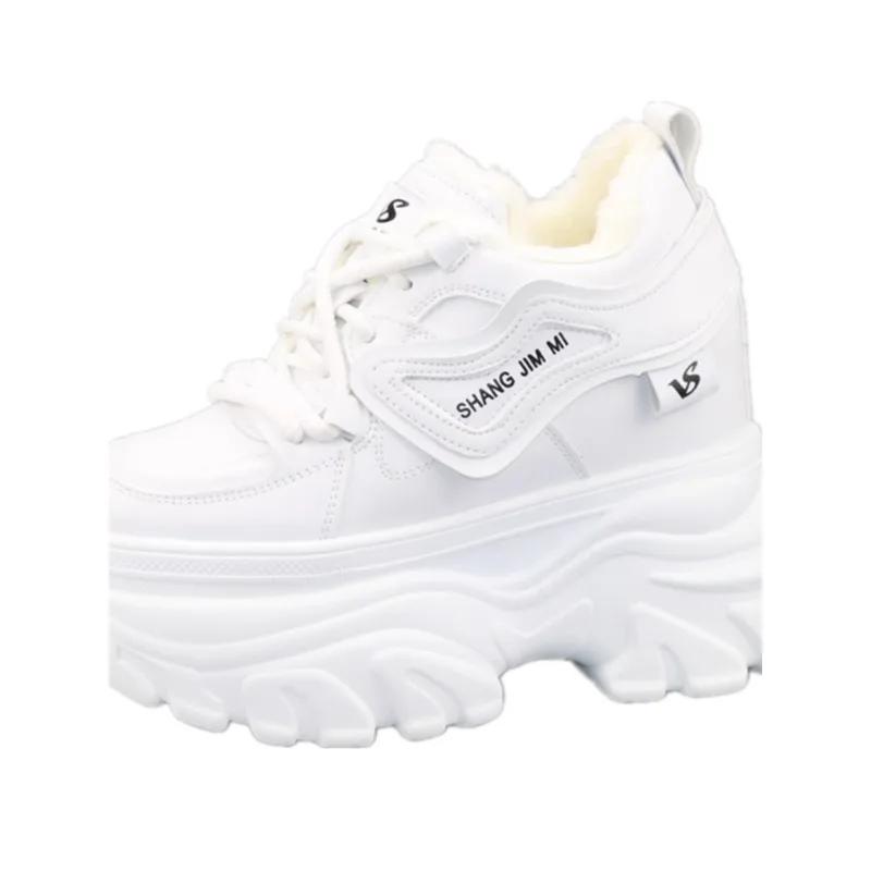 Fashion Retro Genuine Leather Ladies Designer Sneakers Outdoor Casual Thick Bottom Women Vulcanized Shoes 12CM Winter Popular