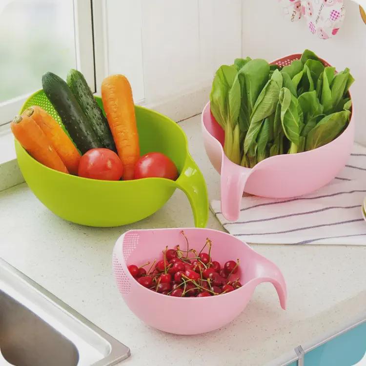 Multifunctional Plastic Rice and Vegetable Washing Basket with Handle