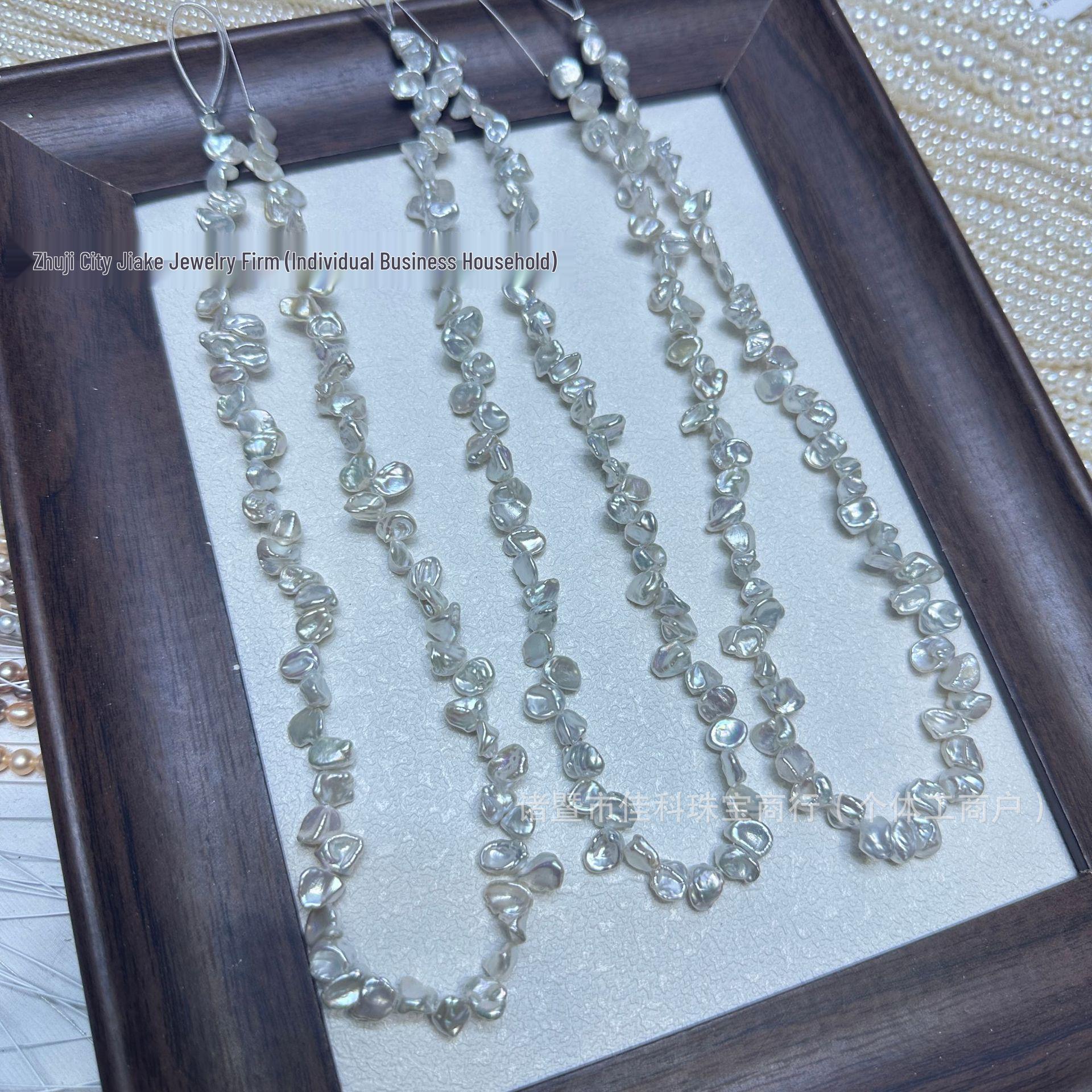 

6-7mm Silver Baroque Irregular Pearl Necklace with Crushed Flower Petals - DIY Semi-Finished String Chain Summer 2025