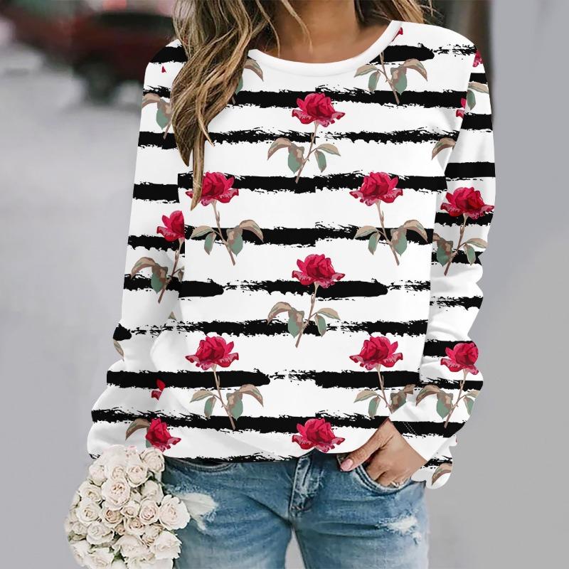 Striped rose 3D printed long sleeved T-shirt XS