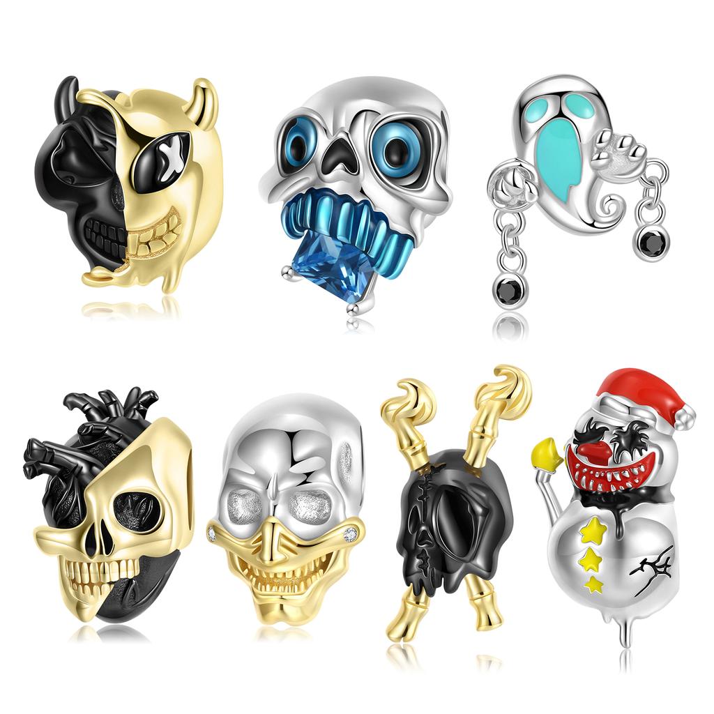 Snowman Clown Skeleton Charm 925 Sterling Silver Ghosts Skull Enamel Fashion Beads for Women Charm Bracelet Jewelry Gift LOW MOQ