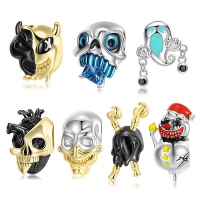 Snowman Clown szkielet urok 925 srebro duchy czaszka emalia modne koraliki dla kobiet Charm bransoletka biżuteria prezent NISKA MOQ
