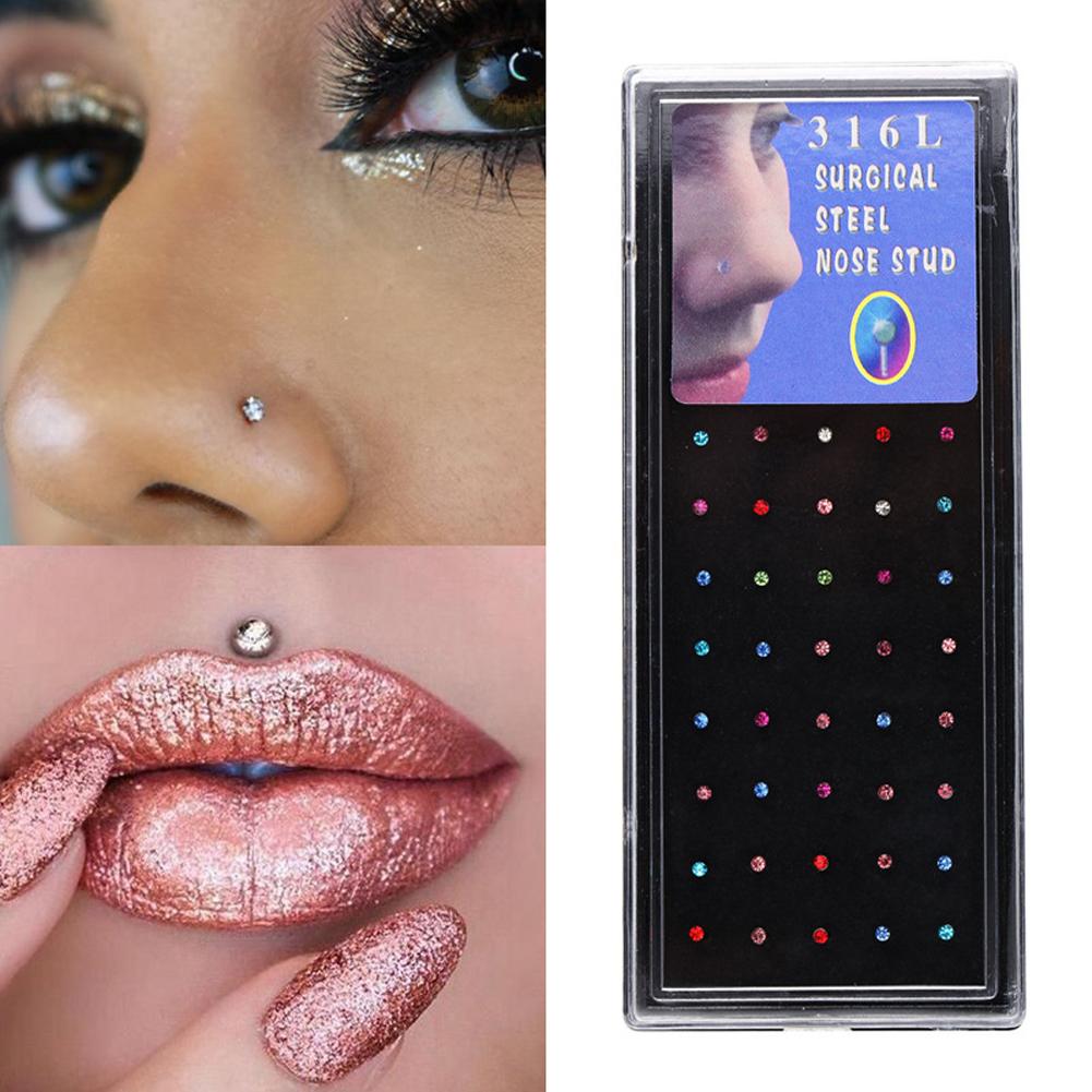 60 Pcs/box Stainless Steel Nose Stud 1.8mm Fashion Diamond Nose Stud For Women Men