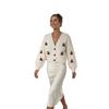 Women's Three-dimensional Cherry Decorated V-neck Knitted Cardigan Sweet Casual Top Commuter French Pastoral Knitted Jacket