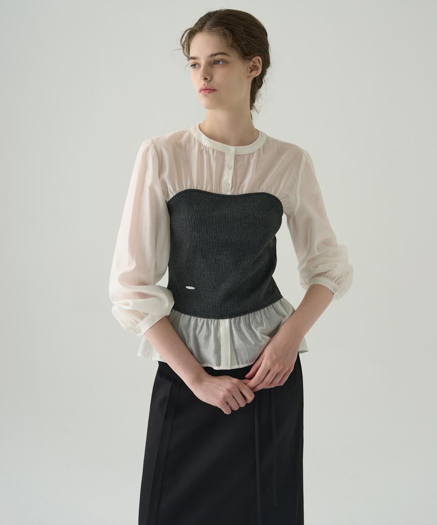 Deuloupisumeon Sheer Shirred Bustier Blouse [Brown]