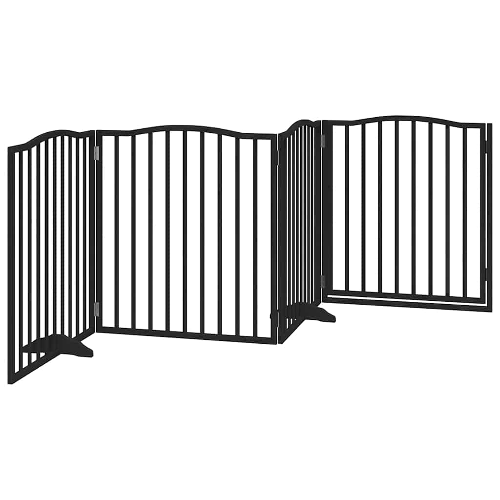 4 Piece Foldable Black Dog Gate 320 cm Poplar Wood