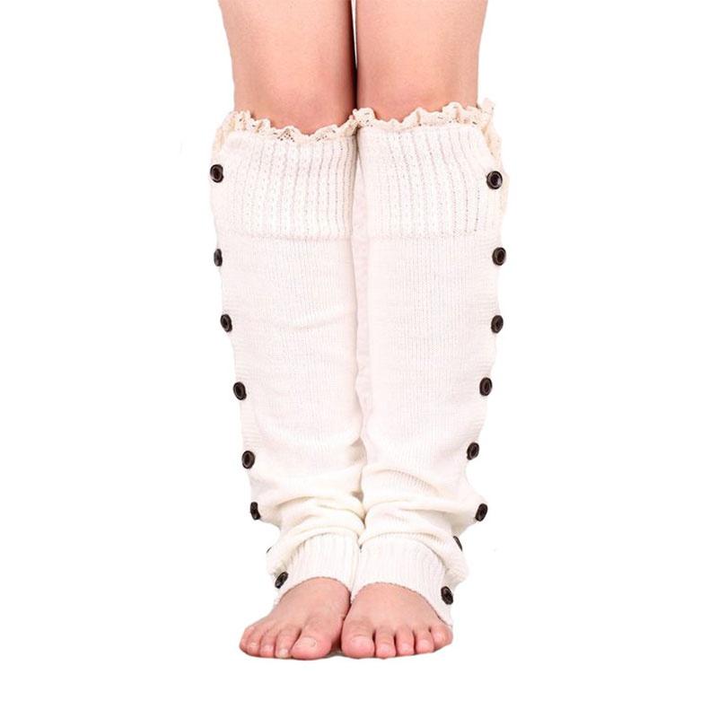 Women's Knee High Knitted Boot Socks Leg Warmers Long Winter Warm Lace Buttons Stockings