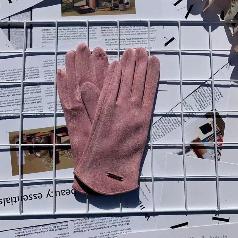 Suede Thermal Gloves Fleece Thickened Driving Gloves Outdoor Sports Touch Screen Split-Finger Gloves Women