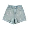High-waisted New Slim Curly Denim Shorts for Women In Summer Blue Thin Ironing Diamond Loose Wide-leg Pants