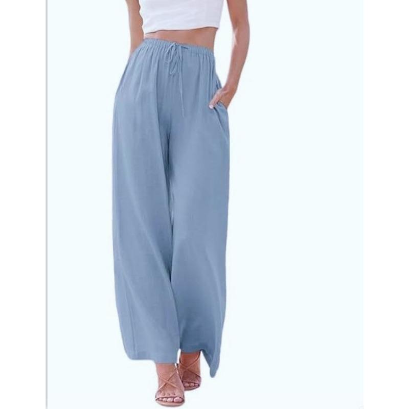 VEZFAA Women's Fashion Casual Solid Color Print High Waist Trousers Pants & Capris