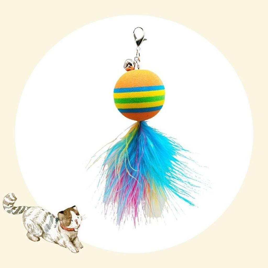 Cats Feathered Toy Colorful Cats Teaser Sphere Cats Feathered Toy with Loud Bells Feathered Replacements Head