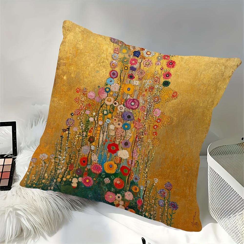 VIKAMA Vintage Klimt Floral Cushion Cover, Machine-Washable Zipper Cushion, Home Decor for Bedrooms and Living Rooms