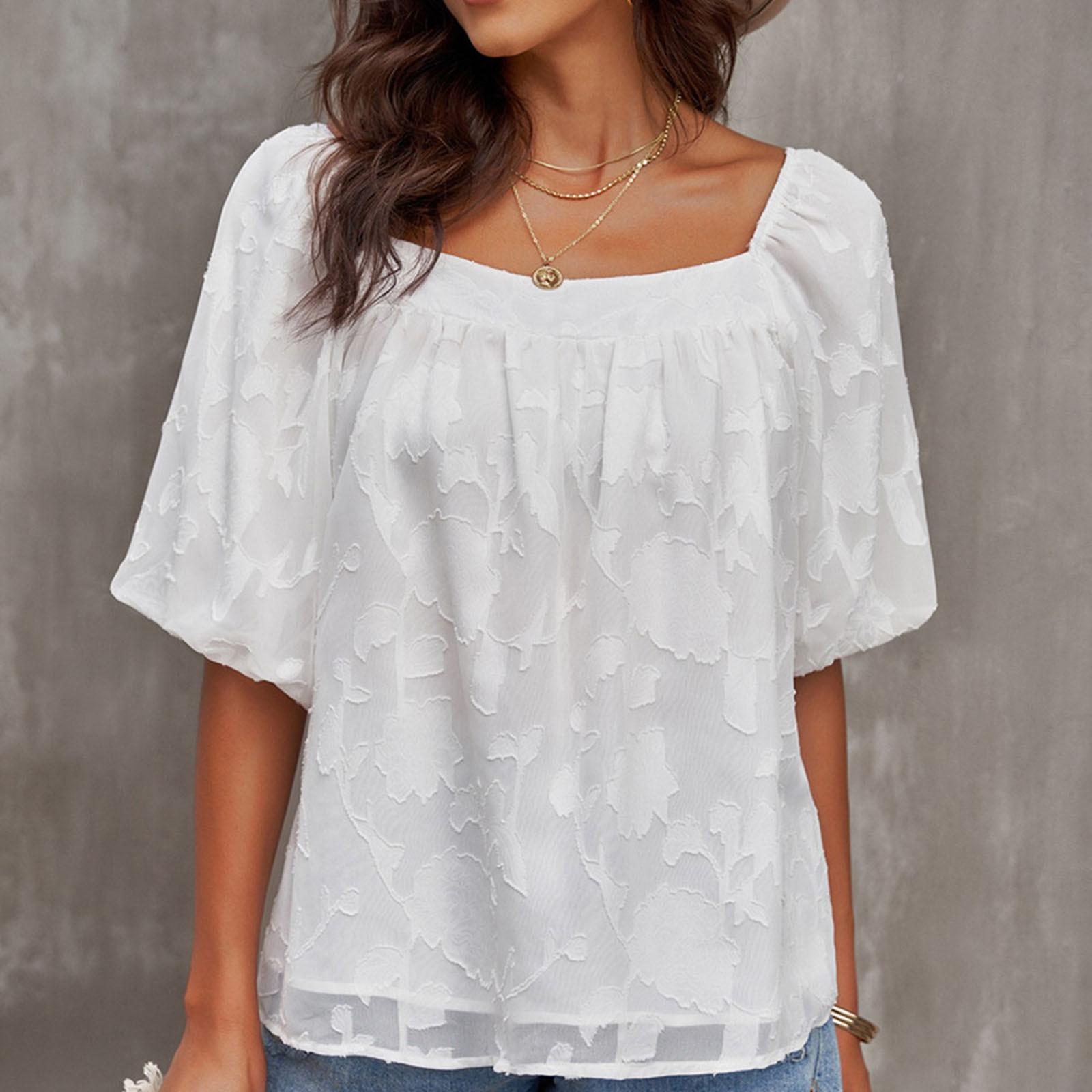 

Женская модная повседневная блузка с квадратным воротником и квадратным воротником с короткими рукавами L белый