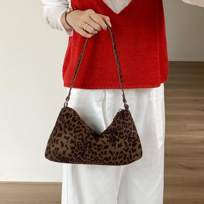 Retro Suede Bag Fashion Portable Small Square Bag Autumn and Winter New Trend Leopard Print Underarm Shoulder Bag Women