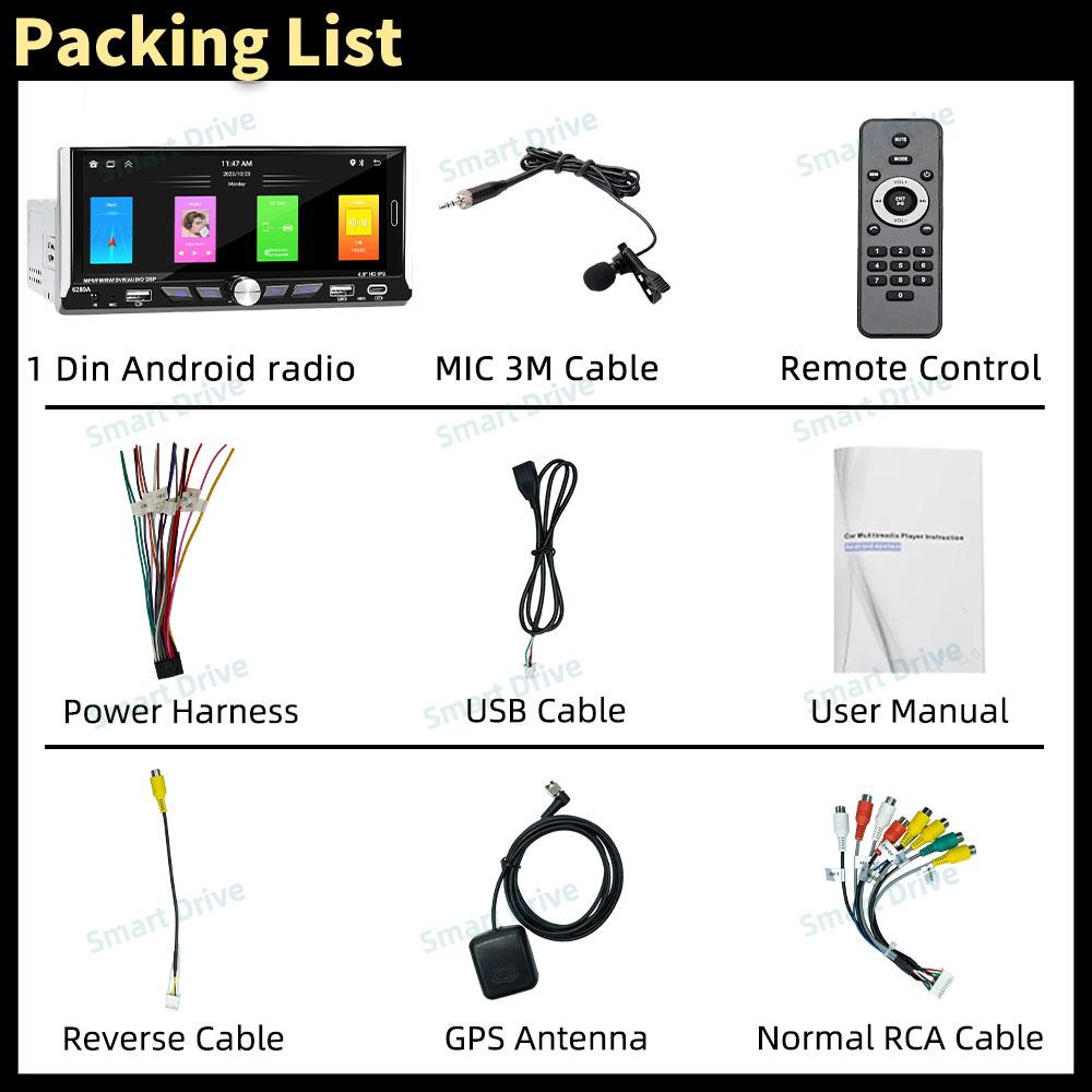 6.9" Android Car Multimedia Player 1Din Radio Car Stereo Head Unit Wireless Carplay Autoradio GPS Navigation WIFI Android Auto