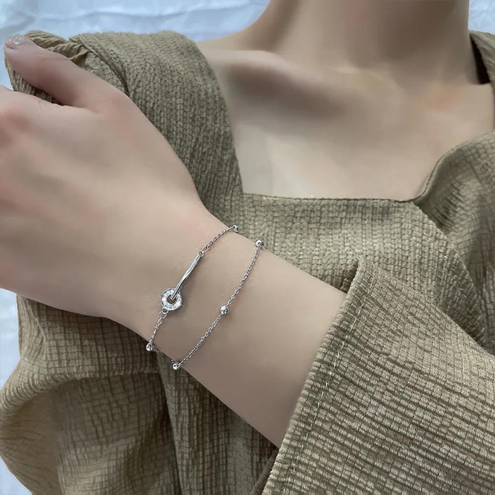 925 Silver Double Love Heart Hollow Beads Bracelet Adjustable Romantic Jewelry for Women Fashion Classic