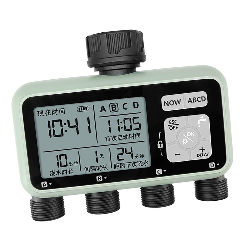4-Zonen-Wasserzeitschaltuhr Programmierbares Gartenschlauch-Bewässerungssystem Regenverzögerung Kindersicherung Manueller Modus Sprinkler-Zeitschaltuhr für