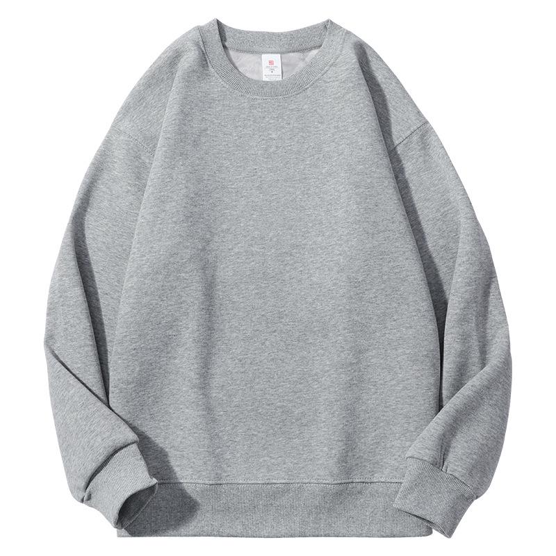 400g Silver Fox Fleece Lined Oversized Crew Neck Sweatshirt for Men - American Loose Fit, Drop Shoulder, Solid Color