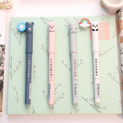 4Pcs Gel Pen Cartoon Animal Pattern Waterproof Plastic Erasable Rollerball Pens for Home