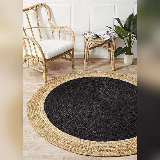 Aizza Trends Covor de zonă din iută naturală neagră împletită manual indiană - Covor din iută - Sală de mese - living