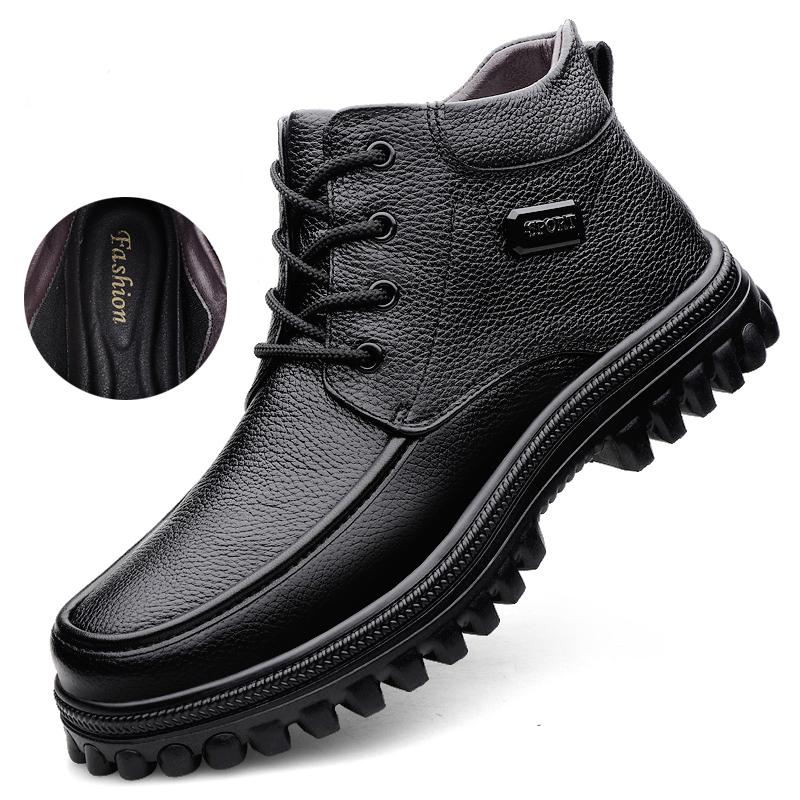 Мужские ботинки из натуральной кожи Удобные теплые зимние ботильоны Деловые кожаные ботинки 38 чёрный 8790₽
