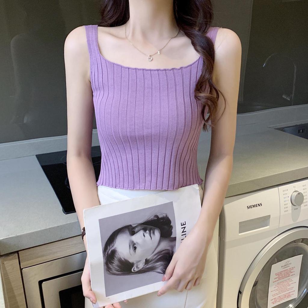 2025 Women's Summer Ice Silk Sleeveless Knit Crop Top