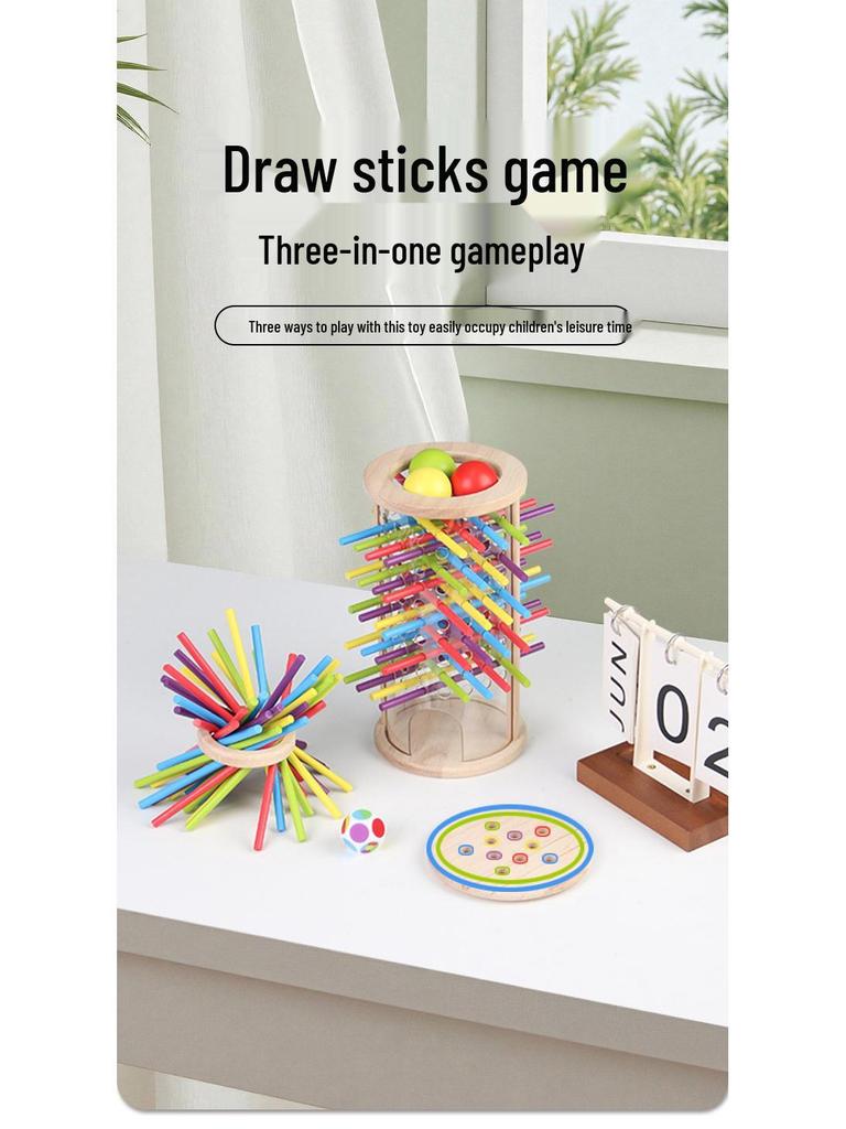 Wooden 3-in-1 Stick Pulling Game: Color Recognition, Parent-Child Interactive, Concentration & Balance Toy.