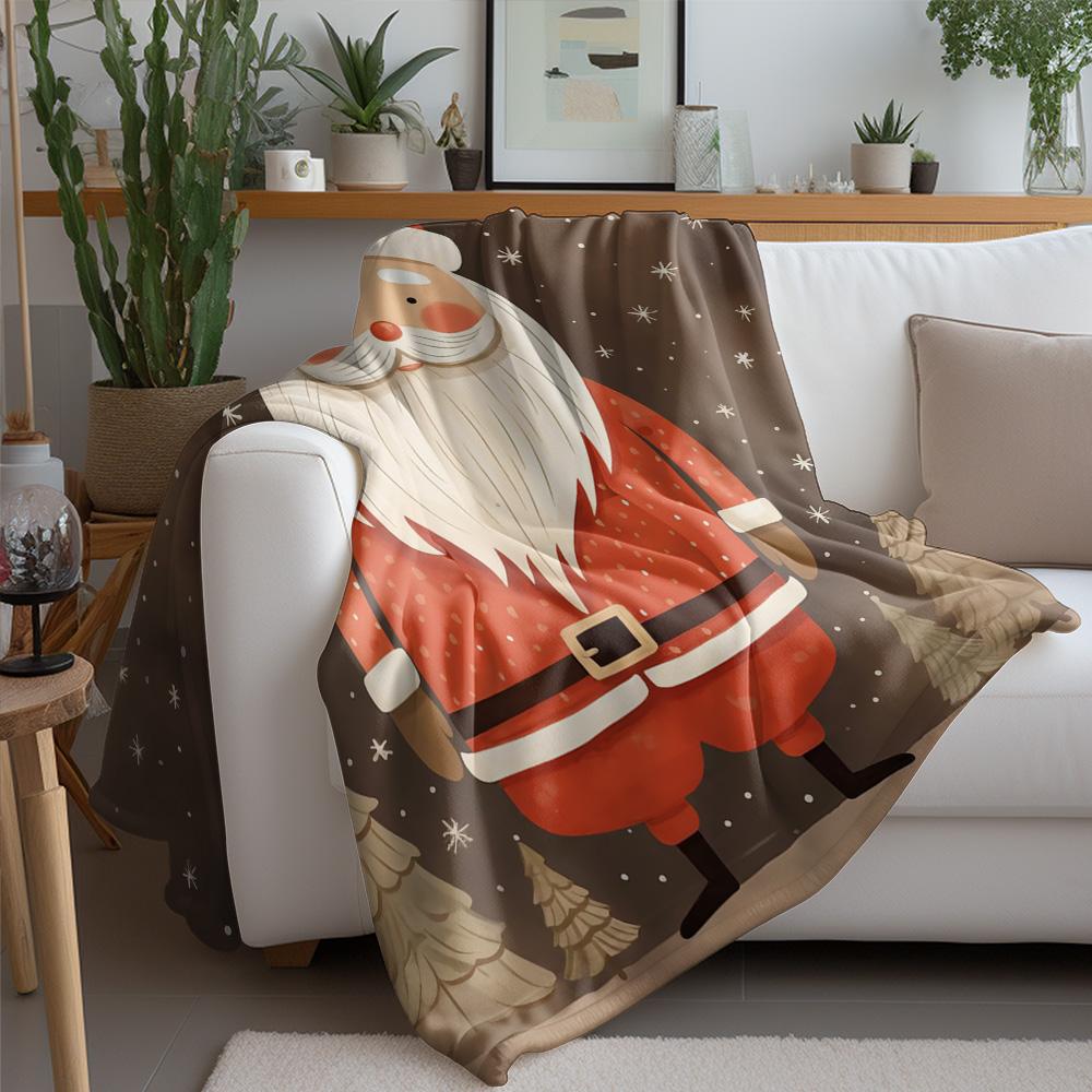 Tuniu Cute Santa Claus Print Fleece Blanket for Bed Sofa Home Decor Gift