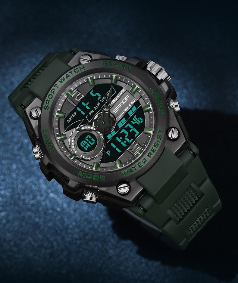 Sanda Trendy Waterproof Sports Watch - Minimalist Design with Dual Display for Students