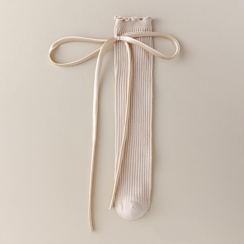 

New Children s Socks Bows Girls Knee High Socks Non-slip Baby Toddler Infant Long Tube Socks Kids Princess Sock High Quality one size бежевий