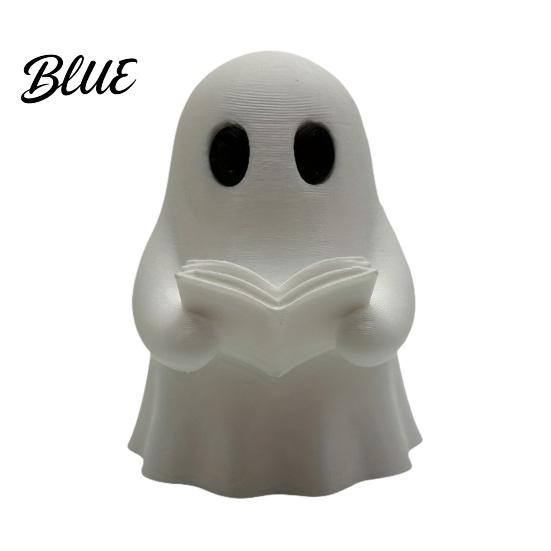 Decorative Figures for Bookshelves Halloween Mini Ghost Reading Book Ornament 3D Printed Cute Little Handmade Table Centerpieces Figurine,