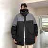 Winter new hooded feather tooling color matching fleece clothing fashionable versatile thickened warm and cold resistant couple jacket