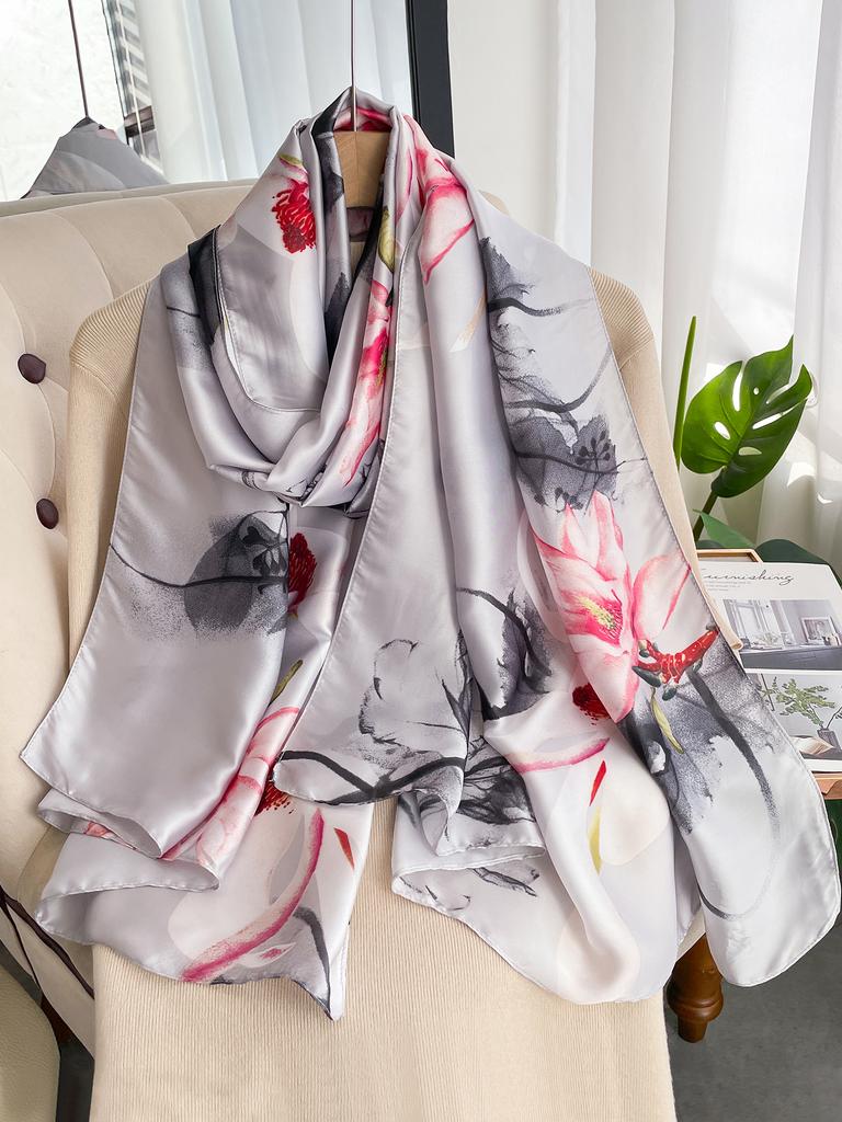 Fashion Kerchief Silk Satin Neck Scarf For Women Print Hijab Scarfs Female 180*90Cm Shawls And Wraps Scarves For Lady