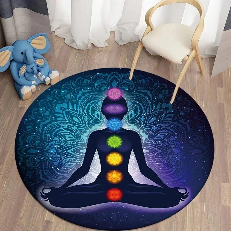 Psychedelic Boho Mandala Chakra Round Rug Meditation Carpet For Living Room Bathroom Circle Doormat Yoga Mats Bedroom Floor Mat