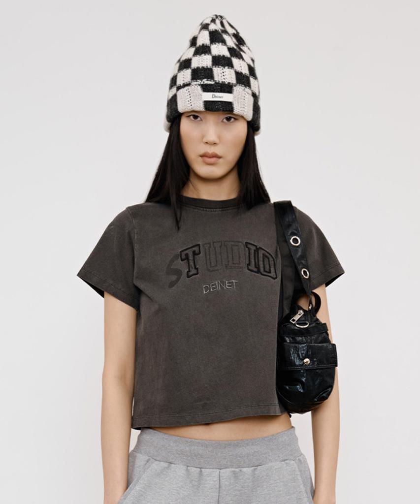 DEINET Studio Pigment Crop T-Shirt In Charcoal