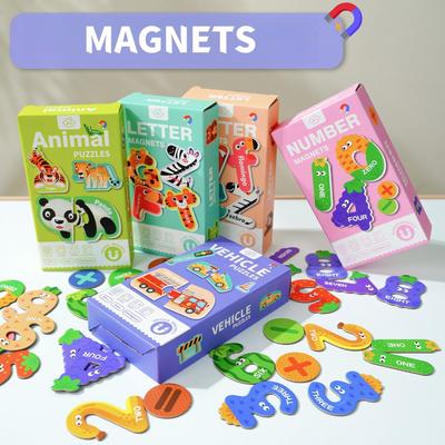 Children's Early Education Puzzle Magnetic Refrigerator Magnets, Magnetic Fun Toys, Numerical Letters Traffic Animal Cognitive E