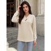 Solid Color V Neck Button Decor Loose Long Sleeve Casual T Shirt Top