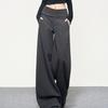 Dark Gray Wide Leg Pants Women Korean Simple Office Lady Loose Button Trouser High Waist Casual Female Vintage Spring Autumn Pants